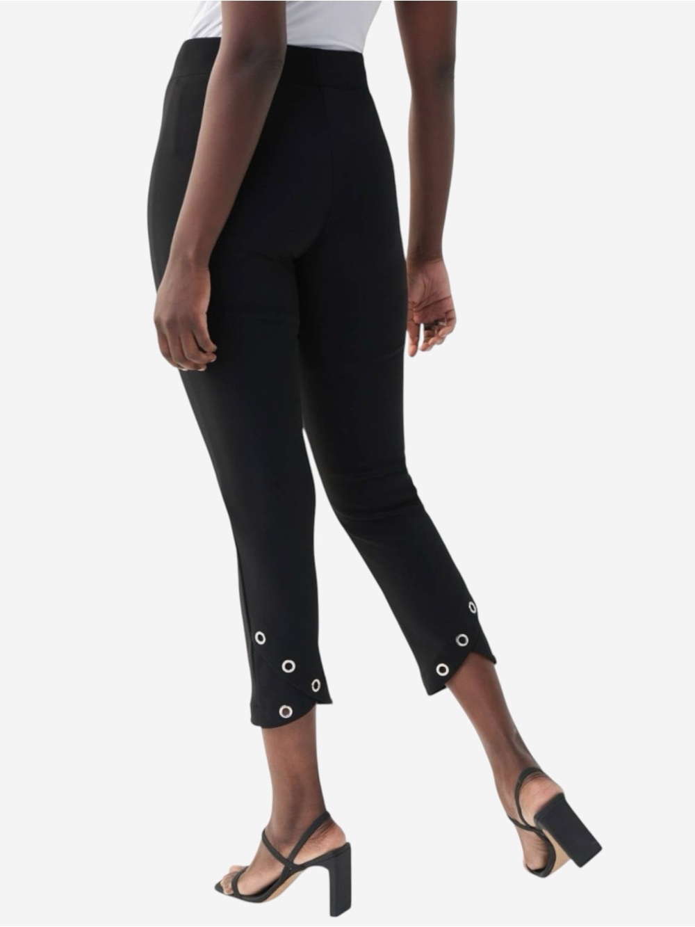 Joseph Ribkoff Eyelet Hem Stretch Knit Pants Black • US Size 8 • Style 222132 - Picture 2 of 12